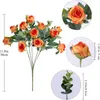 Flores decorativas 11 pequenas rosas de eucalipto buquê de flores artificiais laranja rosa de alta qualidade plástico falso para noiva casamento casa decora