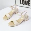 Sandals Roman Style One Word For Women Block Heel Thick Chunky Footwear Summer 2024 With Low Heels Ladies Shoes Open Toe Luxury