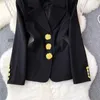 Abiti da donna Primavera Autunno Donna Blazer nero coreano Cappotto Colletto dentellato Manica lunga Tasca grande Giacca da donna casual monopetto