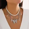 10 스타일 나비 러브 유행 및 과장된 Crystal Pearl Choker 여성 펜던트 뱀 체인과 함께 구슬로드 목걸이