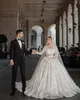 Exquisite Sequined Wedding Dresses Ball Gown Sparkling Beading Lace Full Sleeve Bridal Dress Custom Made Gowns