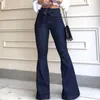 Jeans pour femmes Femmes Taille haute Frenal Streetwear Y2K Flared 90S Mode Stretch Maman Pantalon à jambes larges Pantalon en denim élégant