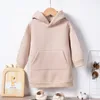 Herfstmeisjeskleding 1-6Y Effen getrokken capuchon Warm los Wollen lang sweatshirt met lange mouwen 240103