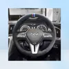 インフィニティQ50 QX50 Q70 QX60 QX70 Q301471771の手縫いカスタムカーボンファイバースエードカーステアリングホイールカバー