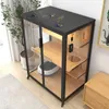 Cat Carriers Transparent Glass Cages Nordic Solid Wood Villa Modern Home House With Wheels Light Luxury Indoor Large Pet Cage