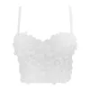 T-shirt Flower Pearl Female Crop Top med inbyggd BRA Kvinnor Harajuku Backless Solid Party Club Push Up Bralette Clothing