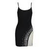 Casual Dresses Women's Black Dress Pearl Design ärmlösa kvinnliga kläder Kändis Party Sexig spaghetti rand Mini Bandage