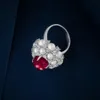 925 Silver Round Plain Bottom Red Corundum 10mm Retro Nisch Ring Pearl Temperament Ring 240103