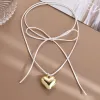 Diy Jewelry Goth Black Velvet Big Heart Pendant Choker Necklace for Women Elegant Weave Knotted Bowknot Adjustable Chain