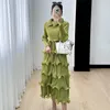Casual Dresses Miyake Dress Women's 2024 Autumn High End Western Style Age Reducing Cake Skirt Spliced Folded Collar Mid Length