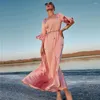 Etniska kläder rosa långa mjuka klänningar muslimska mode eleganta kvinnor kjol dubai kväll fest mantel kalkon pakistan kläder marockanska kaftan