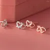 Stud Earrings Real 925 Sterling Silver Interlocking Double Hearts Earings Dainty Hollow Heart Studs Fine Jewelry For Women Girls