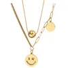 Collier en acier titane pour femmes, léger, luxe, Double couche, pendentif visage d'humeur souriant, bijoux à la mode