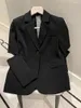 Kadınlar Suits 2024 Moda Geri Dövüş Pırıltı Boncuk Zinciri Blazer Suit Ceket Kadın Çentik Kesim Uzun Kollu Tek Düğme Siyah Ceket