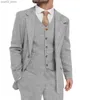 Ternos masculinos Blazers Mens Terno Cinza 3 Peça Terno Hight Qualidade Lã Tweed Casamento Groomsmen Xale Lapela Smoking Slim Fit Blazer + Calça + Colete Q230103