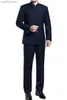 Ternos masculinos Blazers Clássicos Homens Negócios Chinês Mountain Suit Set 2 peças de alta qualidade vestido de festa de casamento conjunto preto marinho vinho vermelho terno + calça Q230103