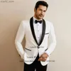 Herrenanzüge Blazer Mode Weiße Männer Anzüge Schal Revers Hochzeit Bräutigam Smoking Slim Fit Formale Bankett Blazer 2 Stück Set Terno Masculino Jacke Hosen Q230103