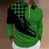 Herrpolo skjorta golfplädtryck 3d tryck gata långärmad blixtlåsskläder kläder sport mode streetwear designer 240103