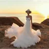 Party Dresses Bohemian Tulle Ruffle Prom Dress Tiered Full Kjol Axless Sweetheart Neck pärlor Plevered Bustier Bodice Wedding Gown