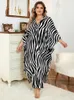 Dames Zwemkleding EDOLYNSA Zwart V-hals Zebra Streep Boheems Gedrukt Vakantie Kaftan Dames Lang Badpak Cover Up Strandjurk Q1297