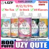 Оригинальный UZY QUTE 800 Puffs Одноразовые электронные сигареты Crystal Vape 1,2 Ом Сетчатая катушка 3 мл Стручок 550 мАч Аккумулятор 3 типа RGB-подсветки Электронные сигареты Puff 800 0% 2% 3% 5% Комплект Vape Pen