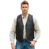 Blazers kostym Vest Men's Leather Vneck Fashion Casual Jacket ärmlös Steampunk Western denim Vest Waistcoat Man