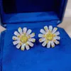 Stud Flower Topaz Diamond Stud Earring 100% Real 925 Sterling Silver Promise Wedding Earrings for Women Bridal Party Jewelry Gift