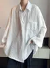 Men's Casual Shirts Long-sleeved Shirt Men's Summer Trend White Button Up Blouse Men Hong Kong Style Handsome Jacket Wave Texture Top