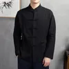 Camisas casuais masculinas moda estilo chinês tradicional tai chi algodão e linho tang terno uniforme blusas botão superior acima clássico