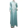 Abbigliamento etnico Zigui Robe Marocaine Femme Ricamo floreale argentato Abito a maniche lunghe verde chiaro Elegante Abaya Ramadan