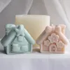 Baking Moulds Christmas House Silicone Cake Molds 3D Building Chocolate Candle Mould Decoration Handmade Gifts For Festival Wedding Party
