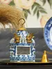 Bougeoirs en céramique bleue et blanche, en laiton fait à la main, en forme de cage à oiseaux, support de décoration pour la maison, ornements de table en cire