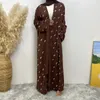 Etnik Giyim Mütevazı Ay Nakış Abaya Set 2 Parça Takım Kimono Match Mıhatçısı İslami Hırka Kırpan Scarf Müslüman Kadınlar Elbise