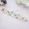 Bangle GuaiGuai Jewelry Natural 3 Strands Cultured White Baroque Pearl Green Crystal Wrap Bracelet Handmade For Women