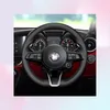 Housse de poignée de volant cousue à la main, en cuir noir, pour Alfa Stelvio Giulia, DIY, 6602240