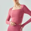 LL644 Yoga Wear Топ с длинными рукавами и накладкой на грудь Спортивная футболка Топ для бега и фитнеса