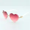 Direct sales high-quality new heart shaped cutting lens sunglasses 8300687 natural white buffalo horn temples size 58-18-140 mm