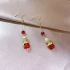 Wassertropfenförmige Glas-Ohrringe im chinesischen Stil, rote Farbe, für Frauen und Mädchen, modische, zarte, runde, geometrische Ohrringe mit Perlen