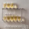 Suporte de exposição de flautas de champanhe acrílico transparente de montagem na parede de 2 camadas, torre de rack de vidro de vinho - contém 10 taças