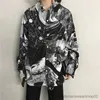 Mäns avslappnade skjortor Spring Summer Punk Shirts Unisex Långärmad blommig skjorta Män retro Hong Kong Style Beach Loose Sunscreen Blouse Jacket