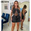 Sukienki zwyczajne cm. Kobiety Diamonds Rhinestones Mesh zobacz, że kantarka szyi bez pleców sukienka midi 2024 Autumn Evening Party Vestido