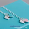 Family T Double Ring Tifannissm Necklace Enamel Heart High Version Love Blue Pink Red shaped Collar Chain Simple and Luxury Pendant Have Original Box