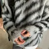 Zebra şerit yün kazak örgü kış erkek giyim kazak jumper vintage tiftik gevşek büyük boyutlu kadın örgü 240103