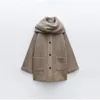 Manteau Long en mélange de laine pour femmes, élégant, avec écharpe, manches Vintage, vestes à boutons, automne hiver, pardessus ample pour dames, 240102
