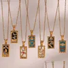 Pingente colares moda jóias 18k banhado a ouro quadrado signo do zodíaco colar de aço inoxidável cartão de tarô mulheres presente de natal gota de dh6wy