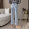 Koreanska hög midja lösa raka byxor kvinna våren höst streetwear baggy jeans 2023 klassisk tvättade denimbyxor vaqueros 240102