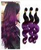 Virgin Malaysian Human Hair 1b Purple Two Tone Hair Bunds Body Wave Wavy Dark Roots Purple Ombre Malaysian Hair Wefts Extensions9933591