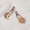 Boucles d'oreilles pendantes exquises soleil et lune longues asymétriques pour hommes femmes rétro forme géométrique boucle d'oreille bijoux accessoires cadeau de fête