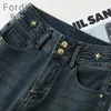 Jeans svasati da donna 2023 pantaloni stile autunno e inverno pantaloni a ferro di cavallo a vita alta bellbo dimagrante 240115