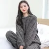 Damesbroeken Y2k Herfst Winter Dames Effen Warm 2-delige sets Dikker flanel set Trui en modieuze homewear Casual pyjama